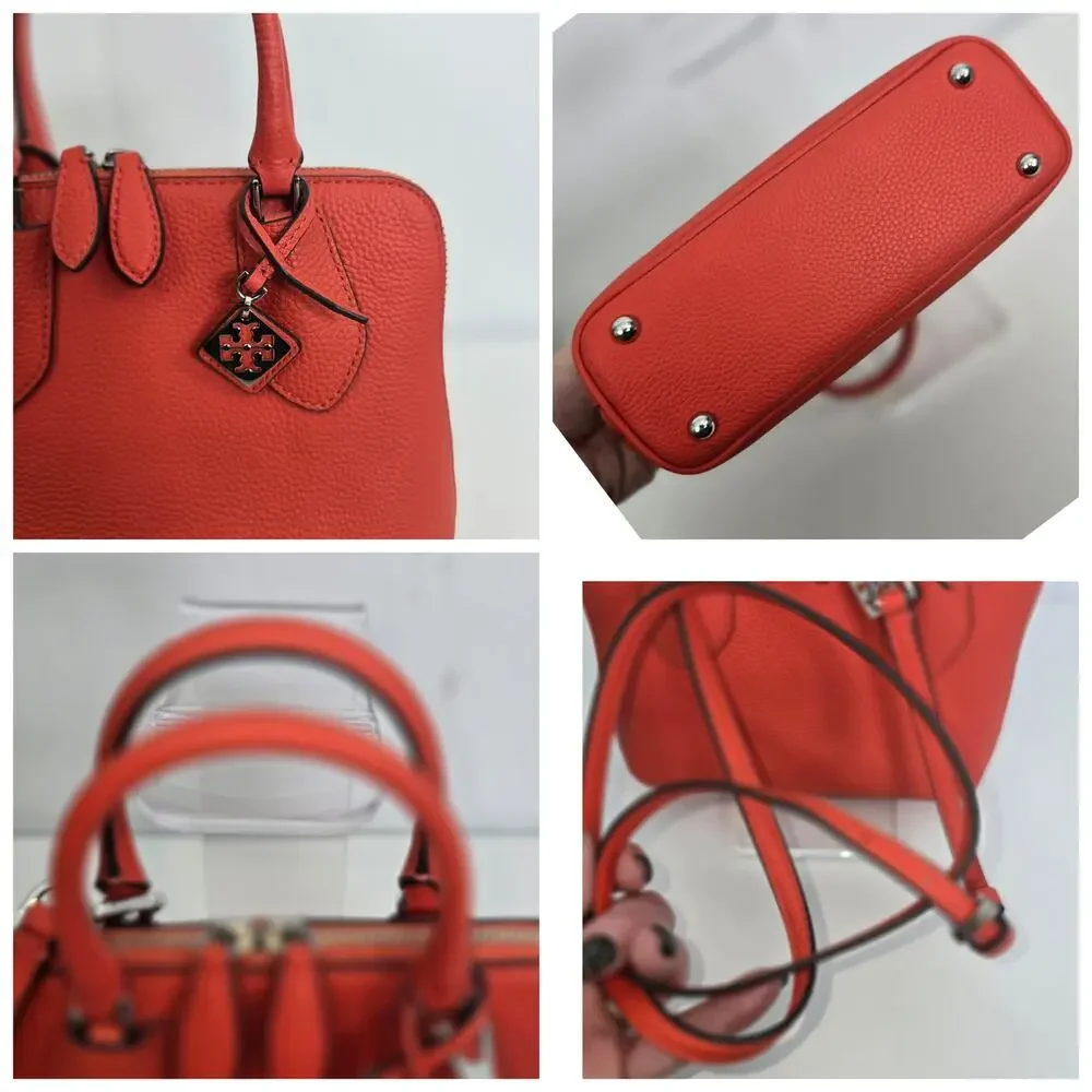 Tory Burch Mini Swing Leather Satchel Bag Lava Orange Crossbody Top Handle